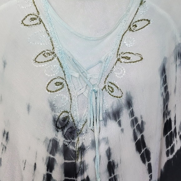 Y2K Tie Dye Midi Maxi Dress One Size Blue Lace Up Fairy Goth Grunge Hippie Boho - Picture 4 of 15